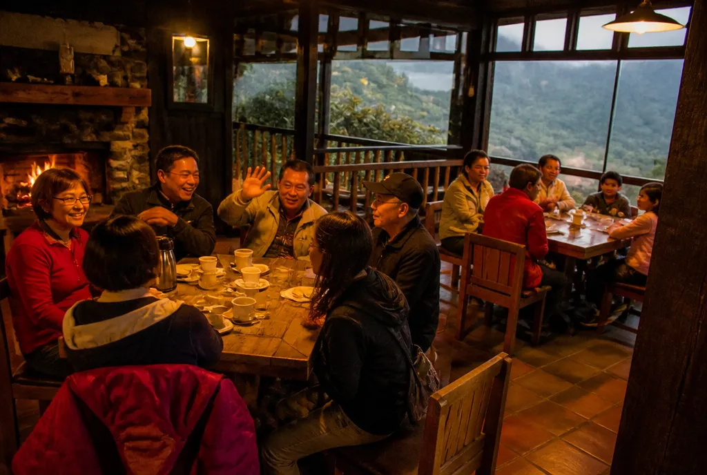 Groups at a mountain lodge