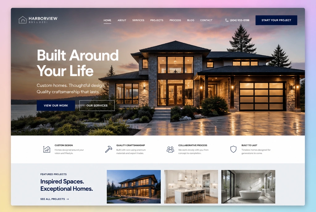 The finished website in full colour, with real photography, a headline and calls to action