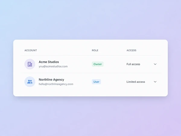 An advertising account settings page showing the business as the owner