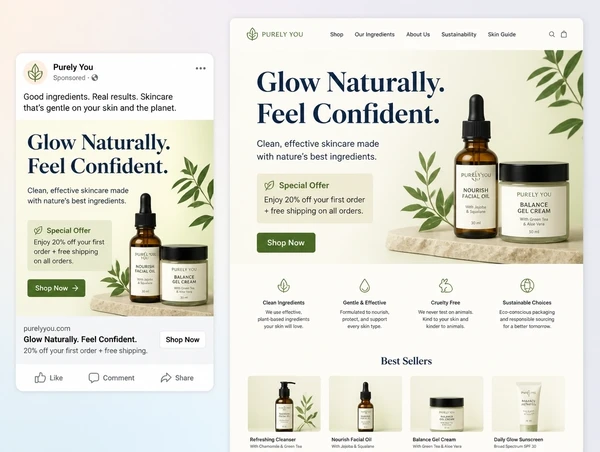 An advert shown beside the landing page it opens, carrying the same offer