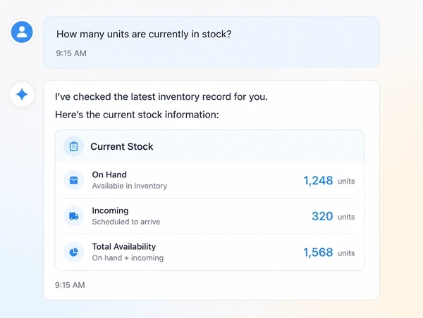 An assistant answering a stock availability question from the inventory record