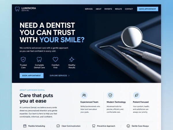 A dental clinic page answering the question before introducing the practice