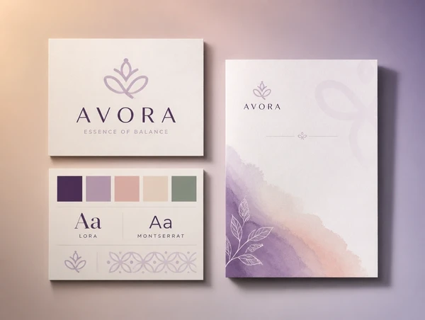A brand board with one logo, its palette, type and a printed document