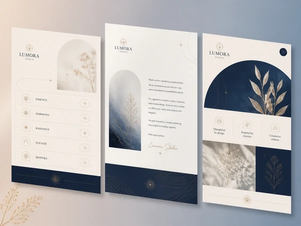 A price list, a letter and a profile page sharing one identity