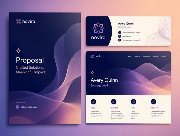 A proposal cover, an email signature and a profile in one consistent identity