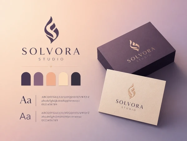 An identity board showing a logo beside its colours, type and a printed card