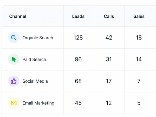 A single page showing leads and meetings for the month