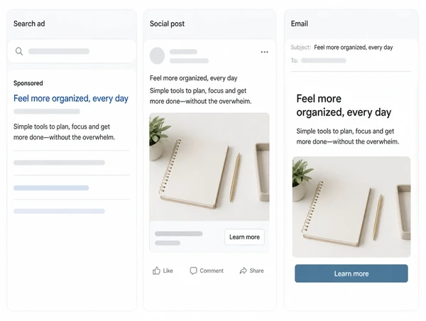 One offer running as a search ad, a social post and an email