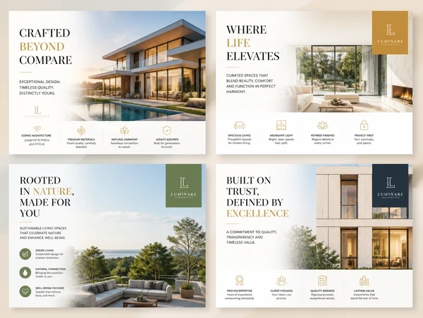 Four advert designs for one property brand, each opening on a different idea