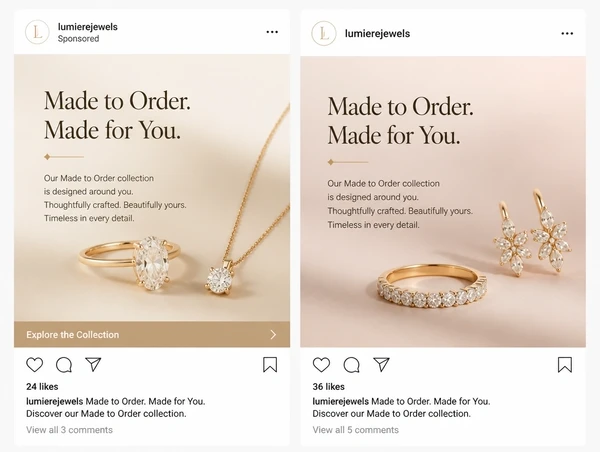 An Instagram sponsored advert beside an organic post from the same brand using one offer