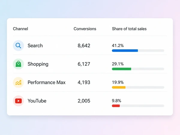 A report listing revenue beside Search, Shopping and video campaign types
