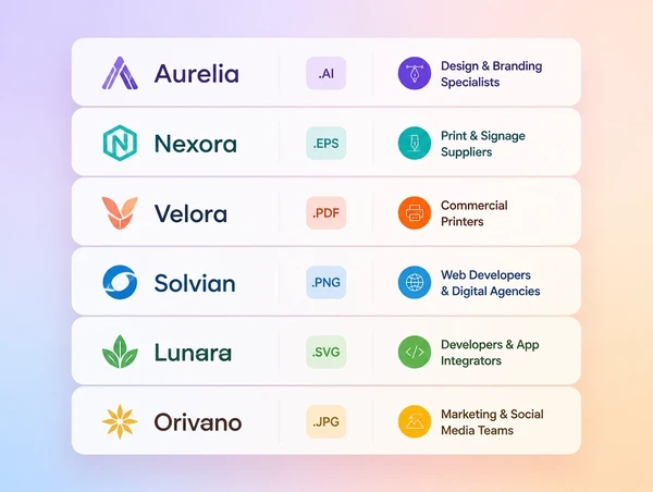 A file list pairing each logo format with the supplier that needs it