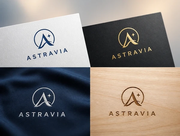 Four versions of one logo shown against the surfaces they are made for
