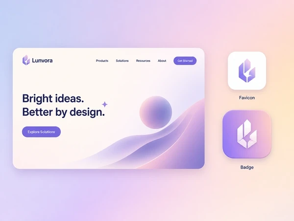 One logo tested as a thumbnail, a favicon and a small badge