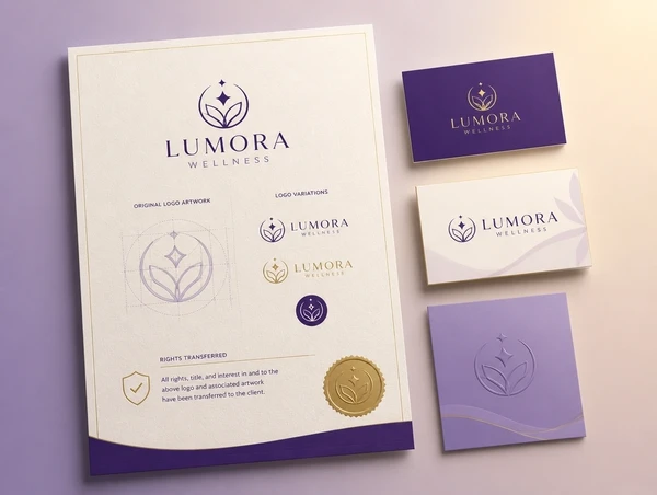 A handover sheet showing original logo artwork with the rights transferred