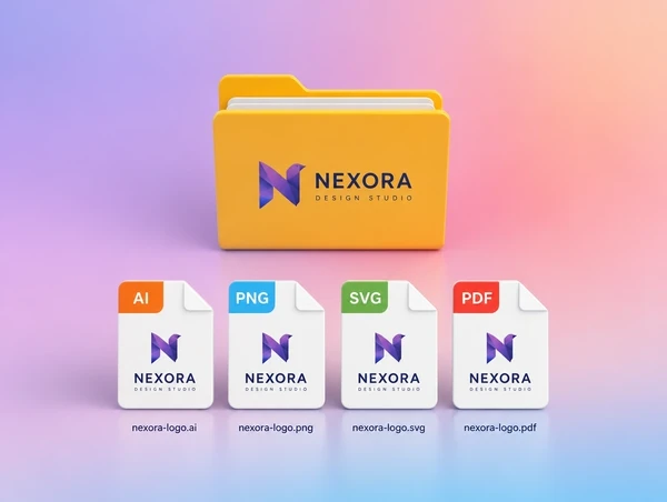 A folder of logo files in vector, PNG, SVG and PDF, each clearly named