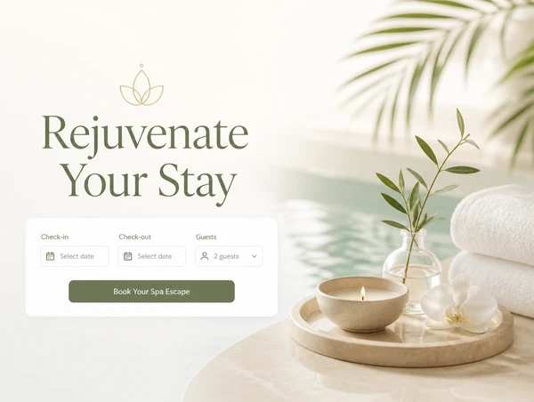 A hotel spa landing page with one offer, a short booking form and one button, and no menu