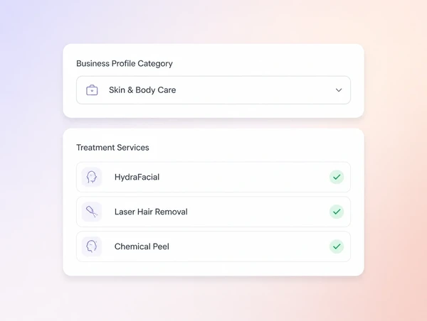 A business profile category and service list both filled in correctly