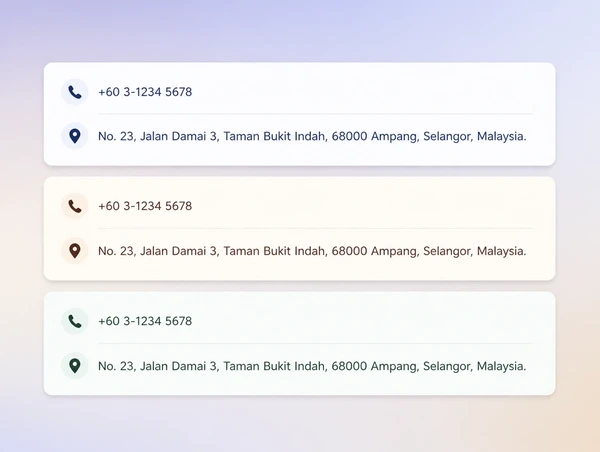 One business phone number and address shown identically on three different sites