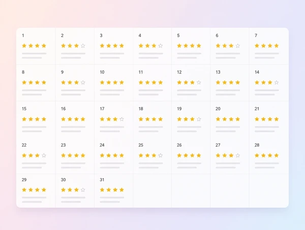 A month of new star reviews spread evenly across the dates