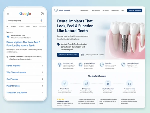 An advert and the landing page it points at carrying the same offer