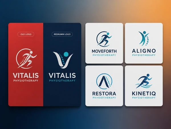 A board setting one company's old and redrawn logo against four lookalike competitors in the same trade