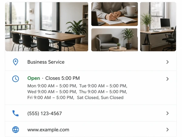 A business profile with real photographs and correct opening hours