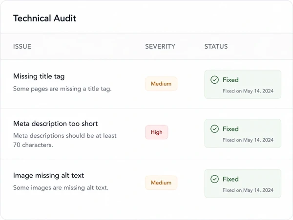 A technical audit with issues being fixed rather than only listed