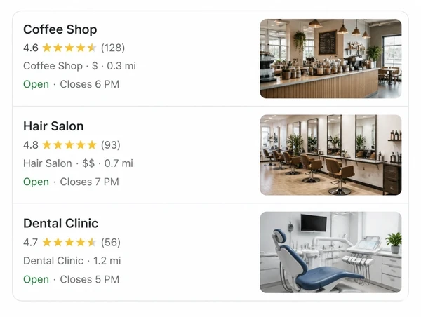 A complete business profile appearing in local map results