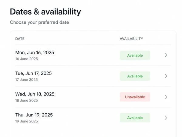 A trip page answering dates and availability months ahead