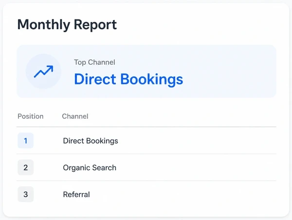 A monthly report leading with direct bookings