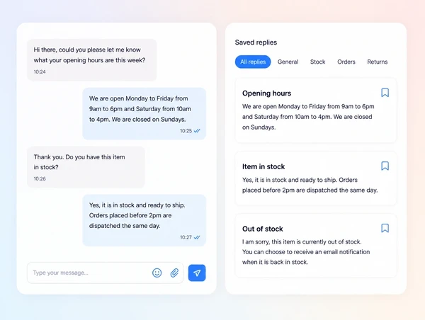 A shop inbox where each customer question already carries a same day answer