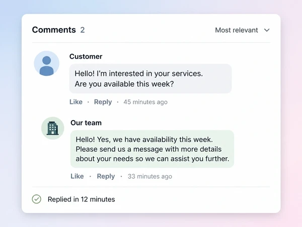 A direct message thread where a supplier question is answered within the hour
