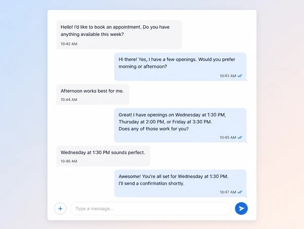 A message thread where a booking is agreed within minutes of the first question