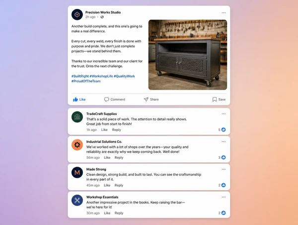 A local business post showing a finished job with every comment answered underneath