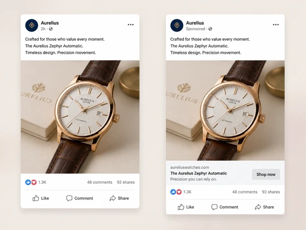 A top performing social post shown beside the same post running as a sponsored advert