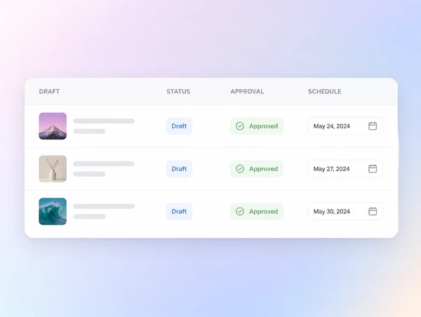 A content approval screen where a client signs off posts before publishing