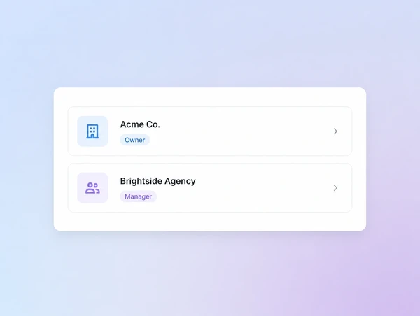 An account settings panel showing the business as owner and an agency as manager