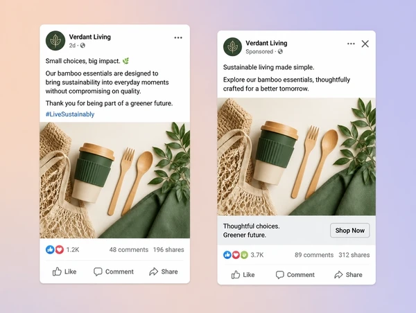 A top performing organic post shown beside the same post running as a paid advert