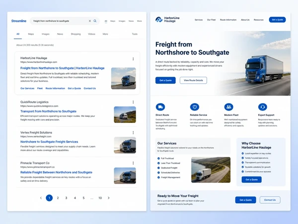 Search results with a mainland haulage firm ranked first for the exact route it runs