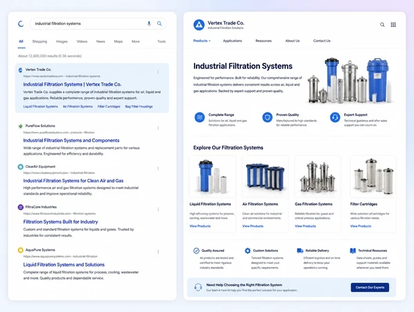 Search results with a port-side trading company ranked first for the exact product range it stocks