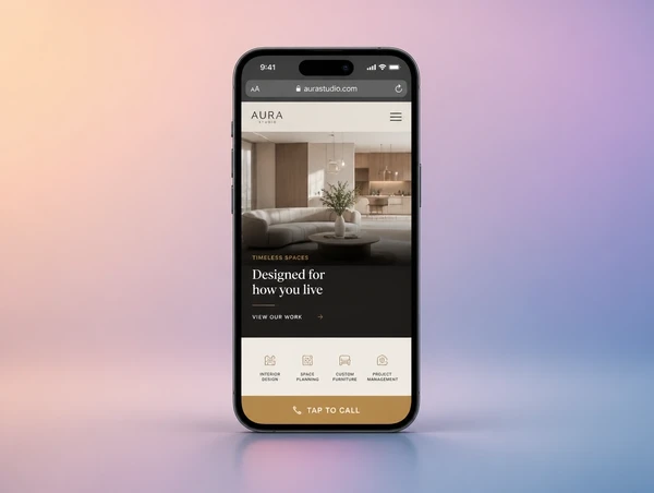 A website on a phone with a tap to call bar along the bottom