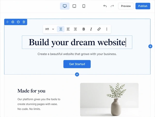 A website editor with a page being changed by the owner