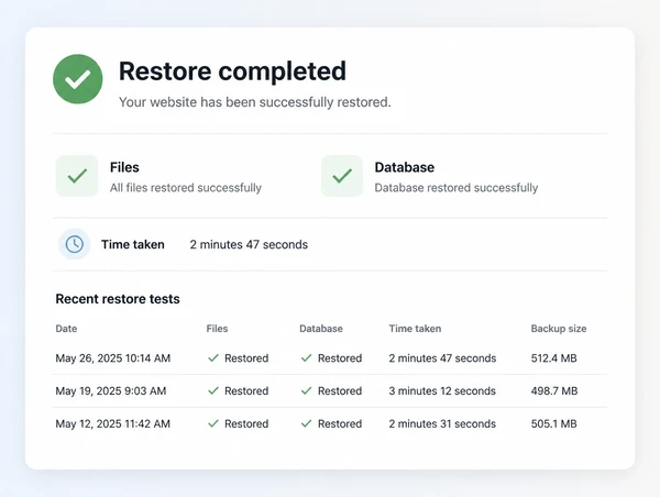 A list of daily restore points with each one marked restored and verified