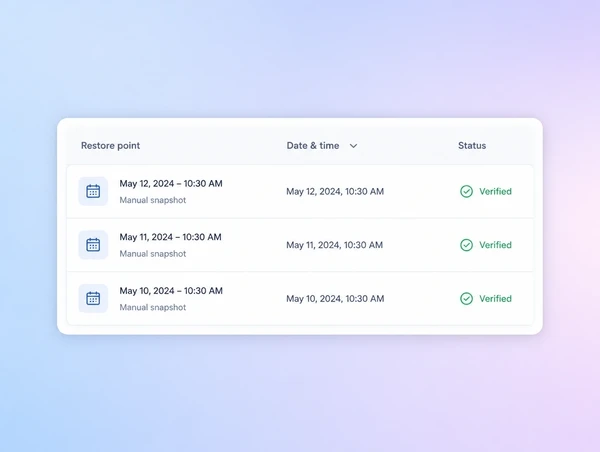 A backup restore point list with every restore marked verified