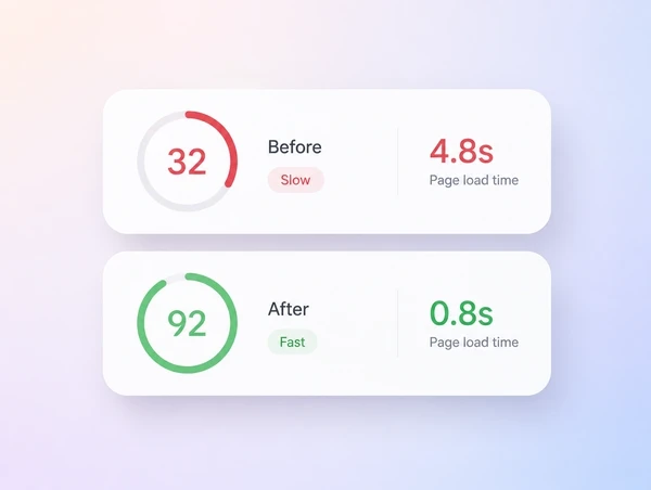 A page speed report comparing load times before and after a rebuild