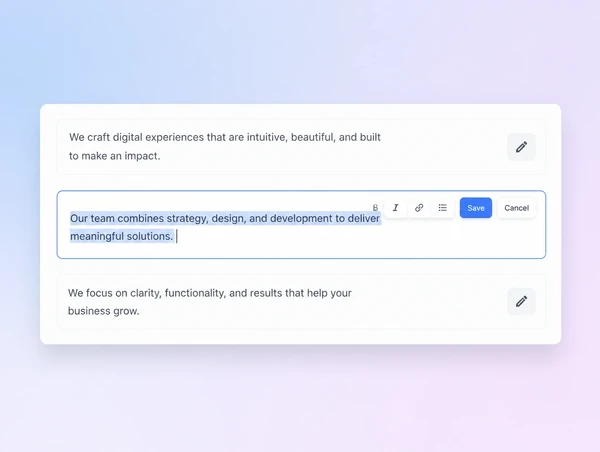 A content editor where a page is being edited without a licence prompt