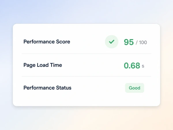 A speed test result showing a passing score and a load time under one second