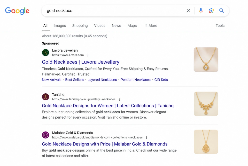 Search results with a sponsored listing at the top