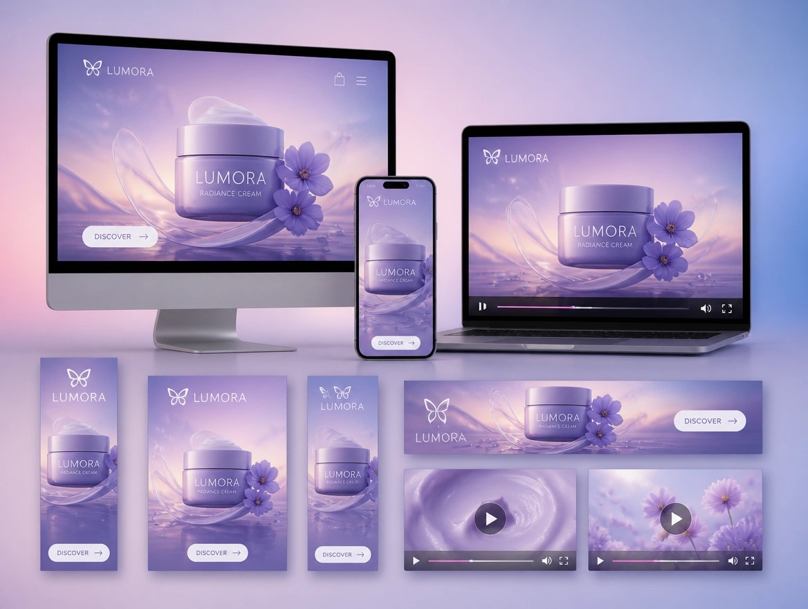 Website mockup showing creative production